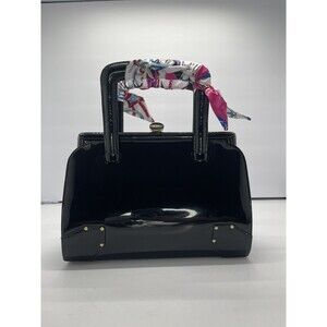Vintage Lennox brand Bag Black Patent Leather Handbag beautiful stylish W scarf